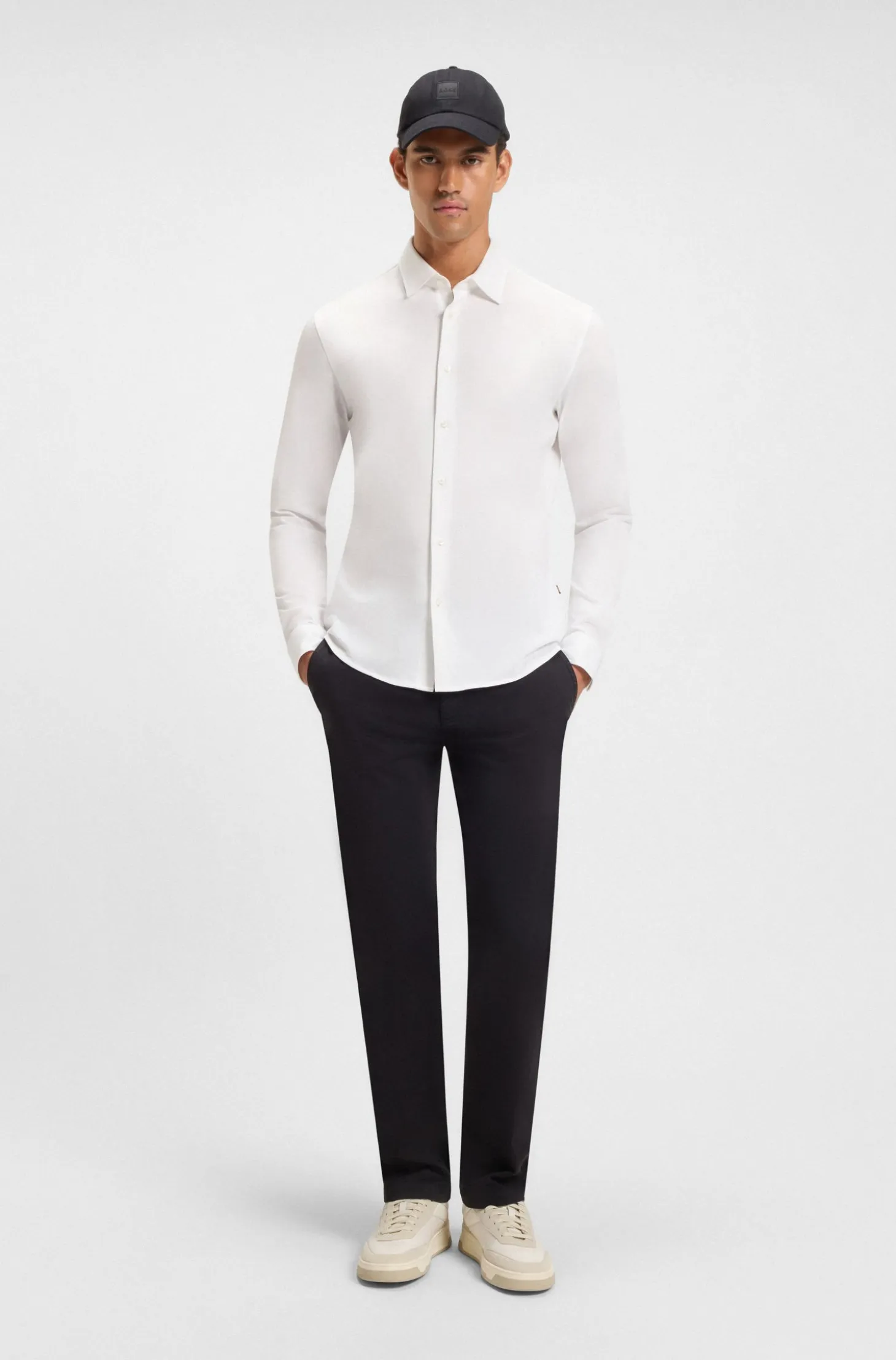 Slim-fit shirt in melange cotton jersey