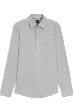 Slim-fit shirt in mouliné performance-stretch jersey