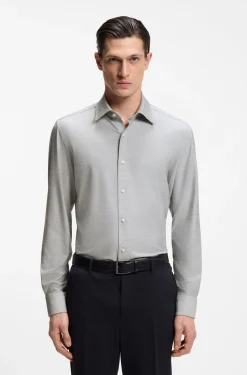 Slim-fit shirt in mouliné performance-stretch jersey