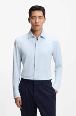 Slim-fit shirt in performance-stretch structured jersey