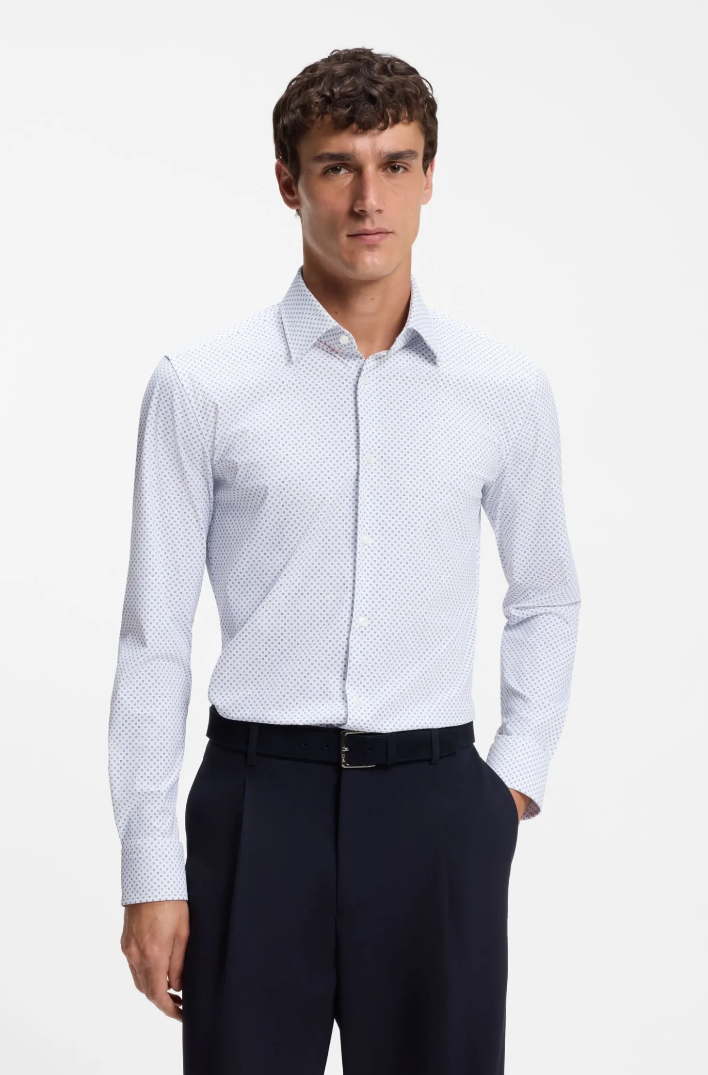 Slim-fit shirt in printed performance-stretch fabric