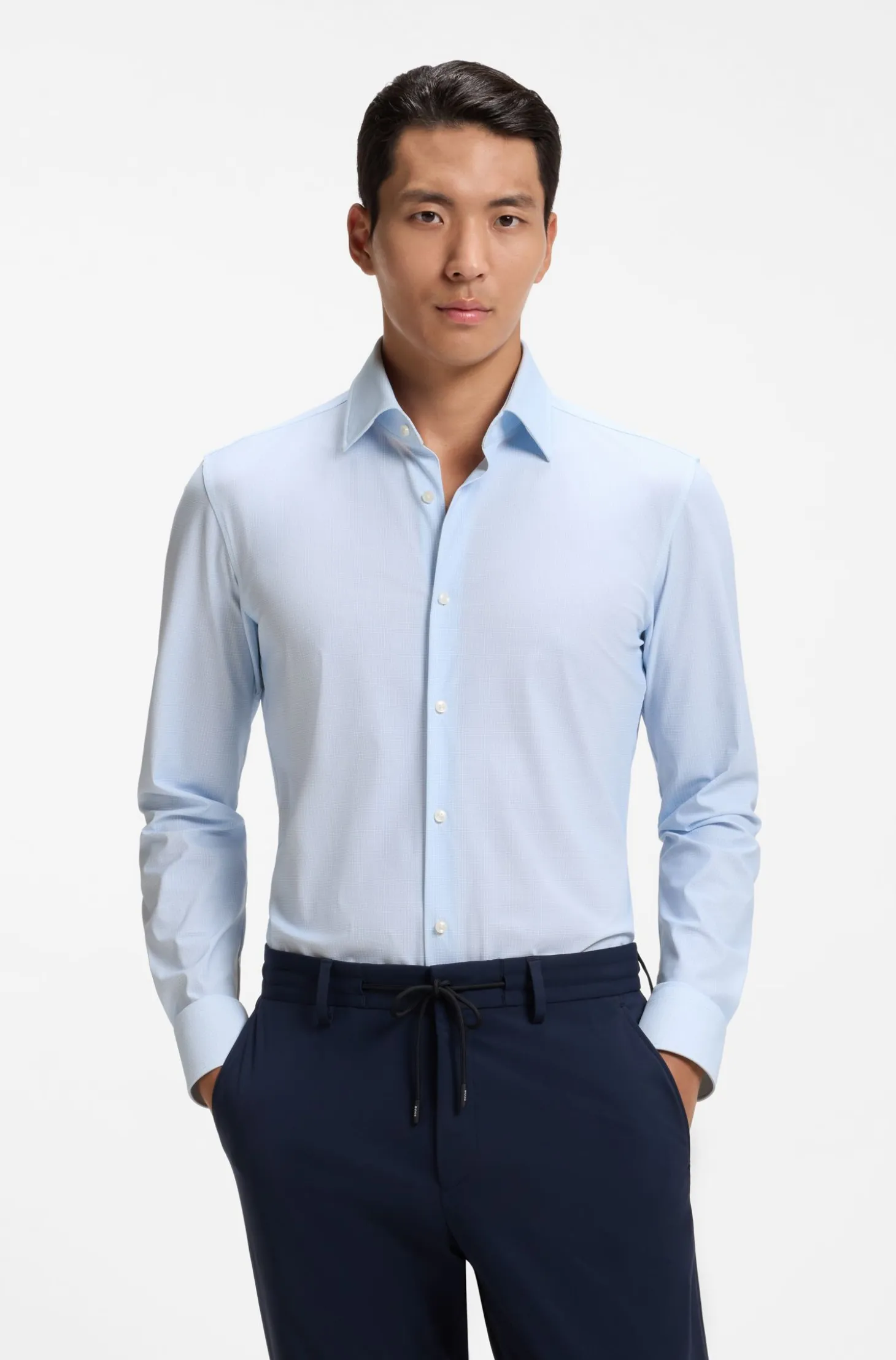 Slim-fit shirt in printed performance-stretch jersey