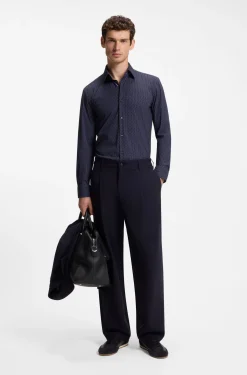Slim-fit shirt in printed performance-stretch fabric