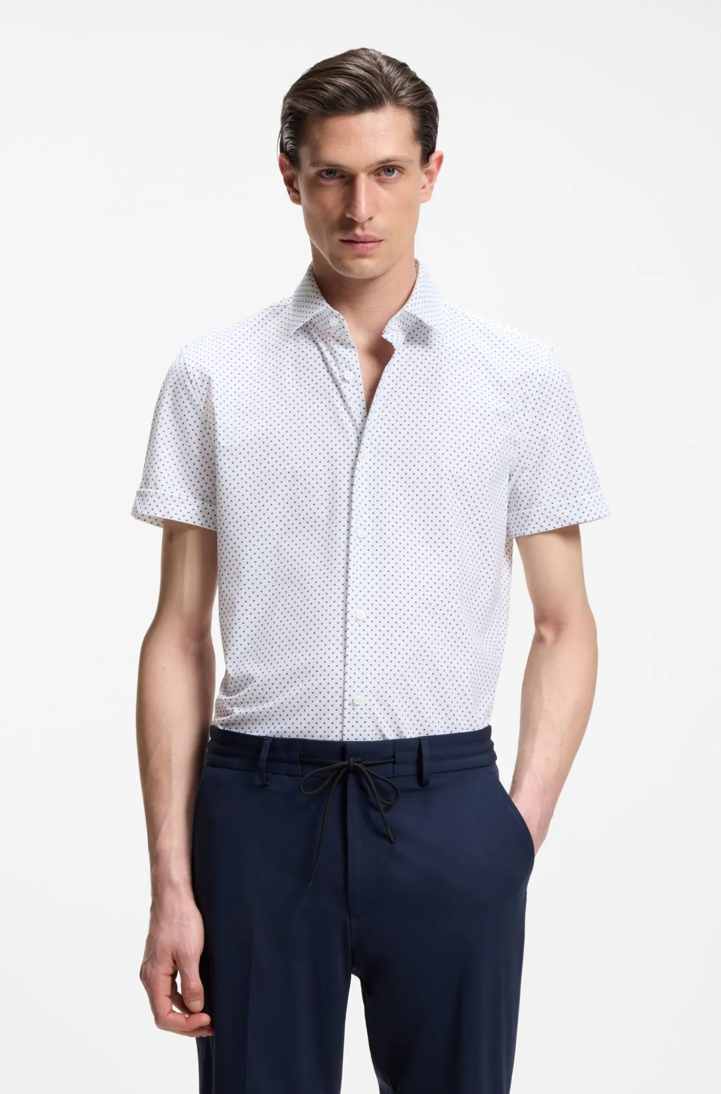 Slim-fit shirt in printed performance-stretch jersey