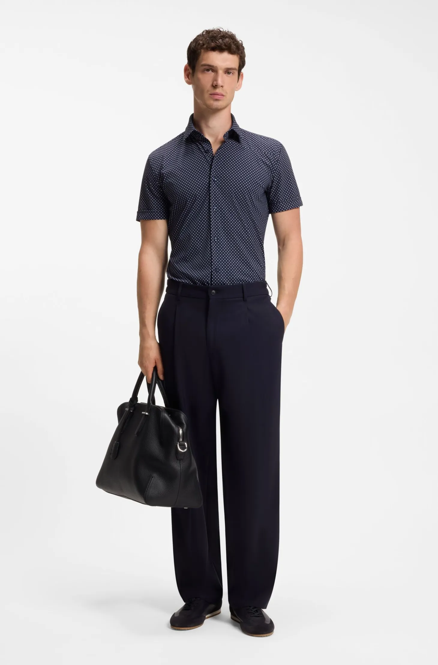 Slim-fit shirt in printed performance-stretch jersey