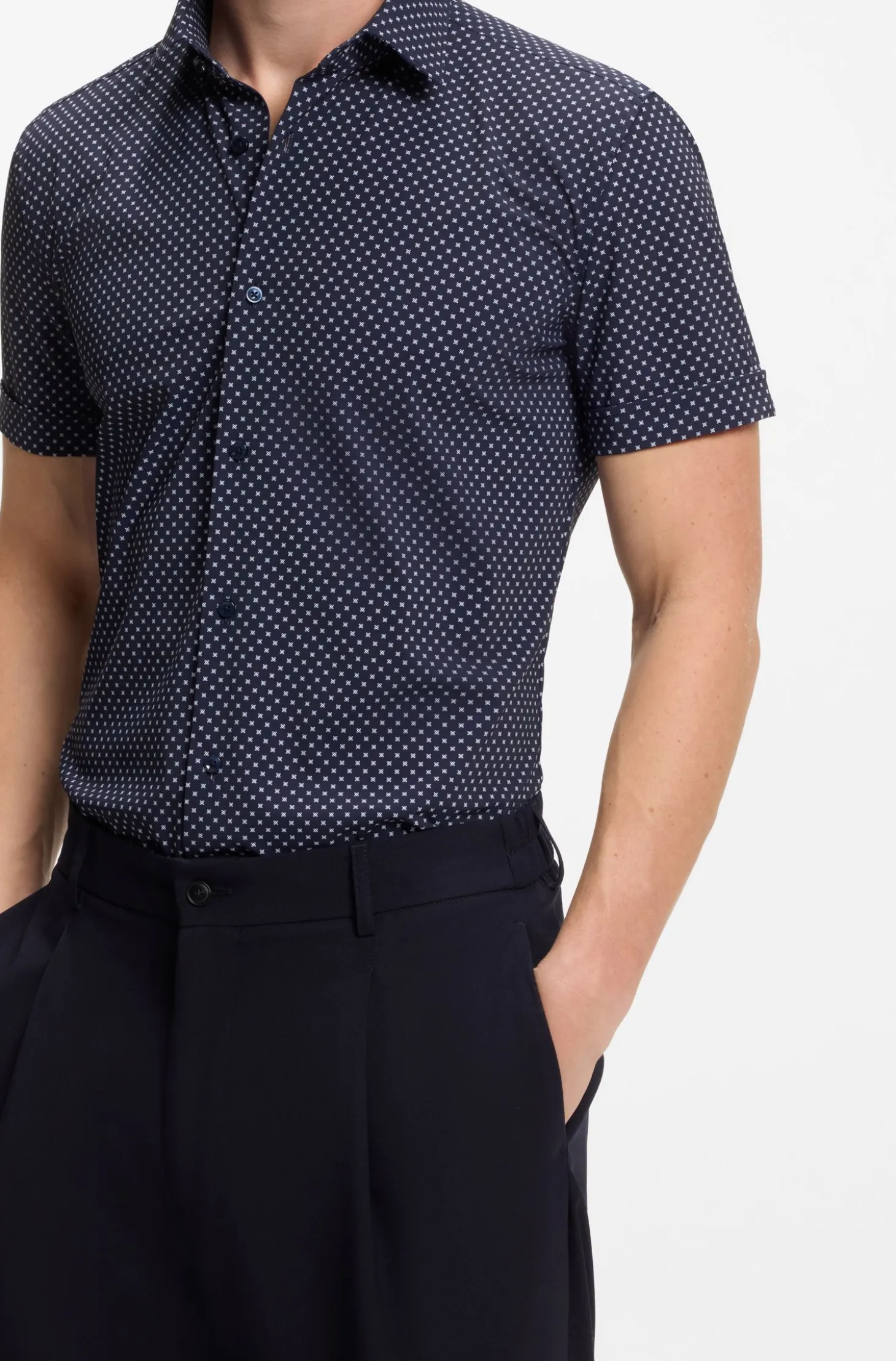 Slim-fit shirt in printed performance-stretch jersey