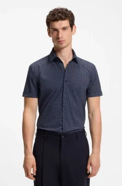 Slim-fit shirt in printed performance-stretch jersey