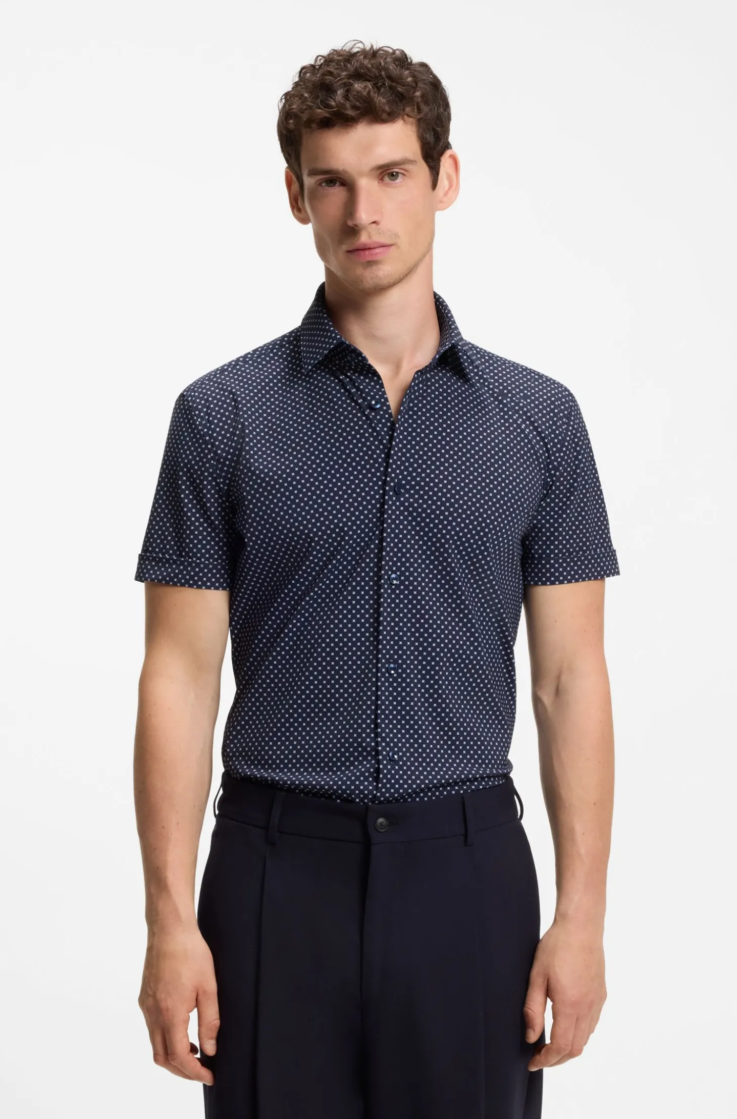 Slim-fit shirt in printed performance-stretch jersey