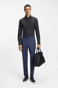 Slim-fit shirt in printed performance-stretch jersey