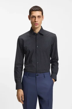 Slim-fit shirt in printed performance-stretch jersey