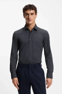 Slim-fit shirt in printed performance-stretch jersey