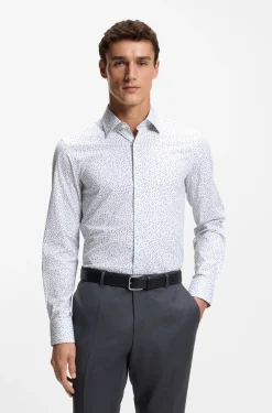 Slim-fit shirt in printed stretch cotton