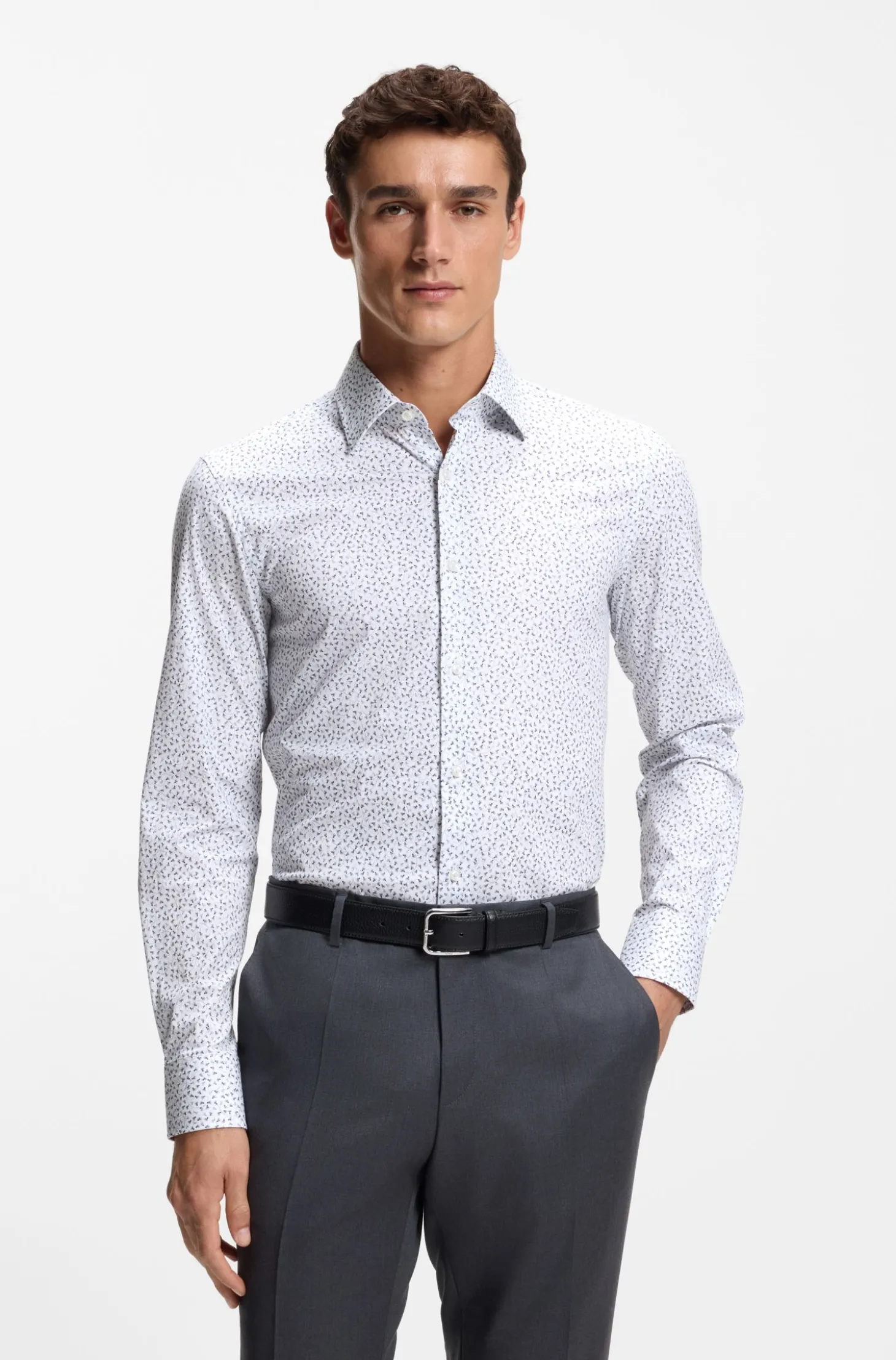 Slim-fit shirt in printed stretch cotton