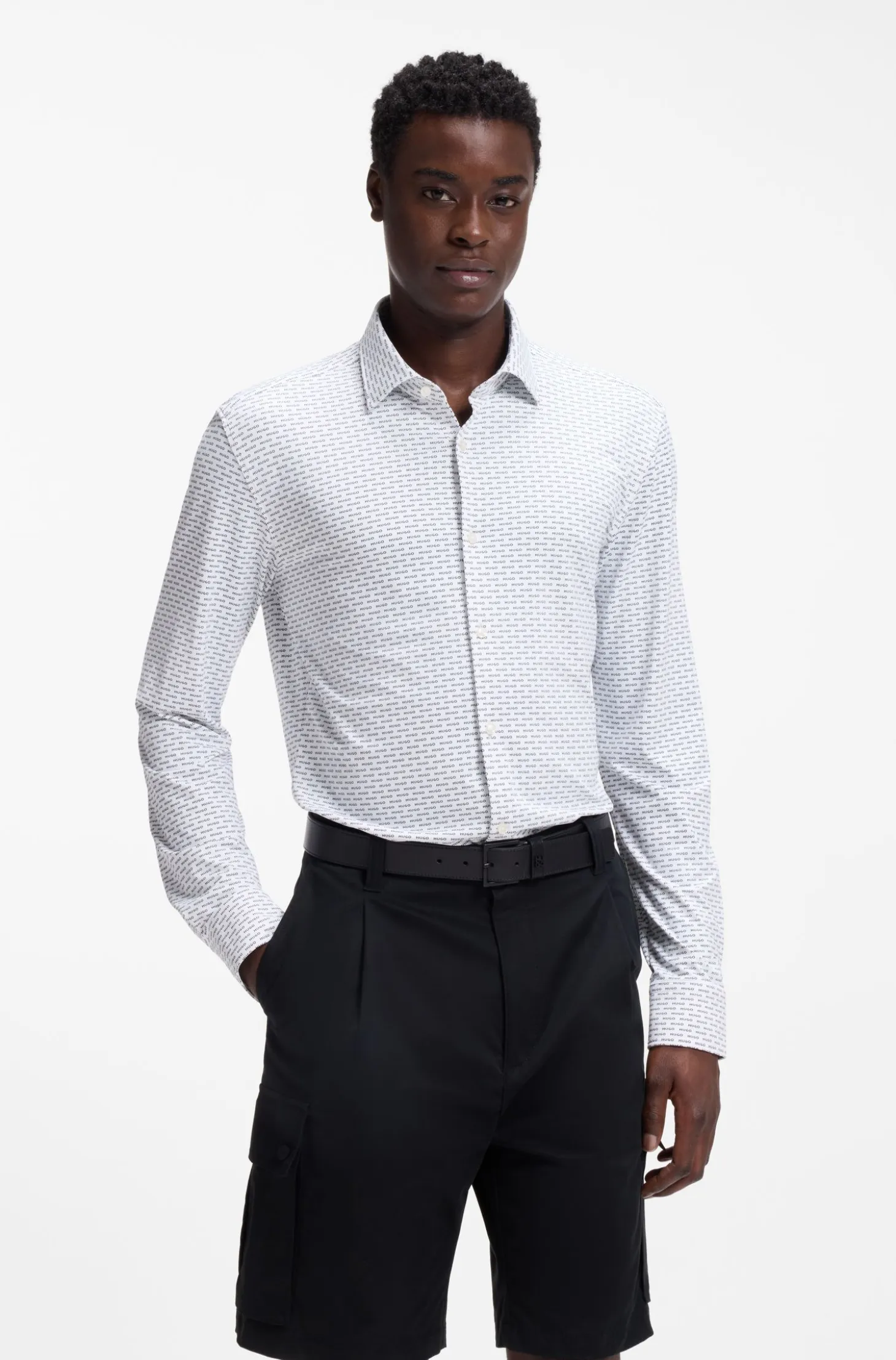 Slim-fit shirt in printed stretch jersey