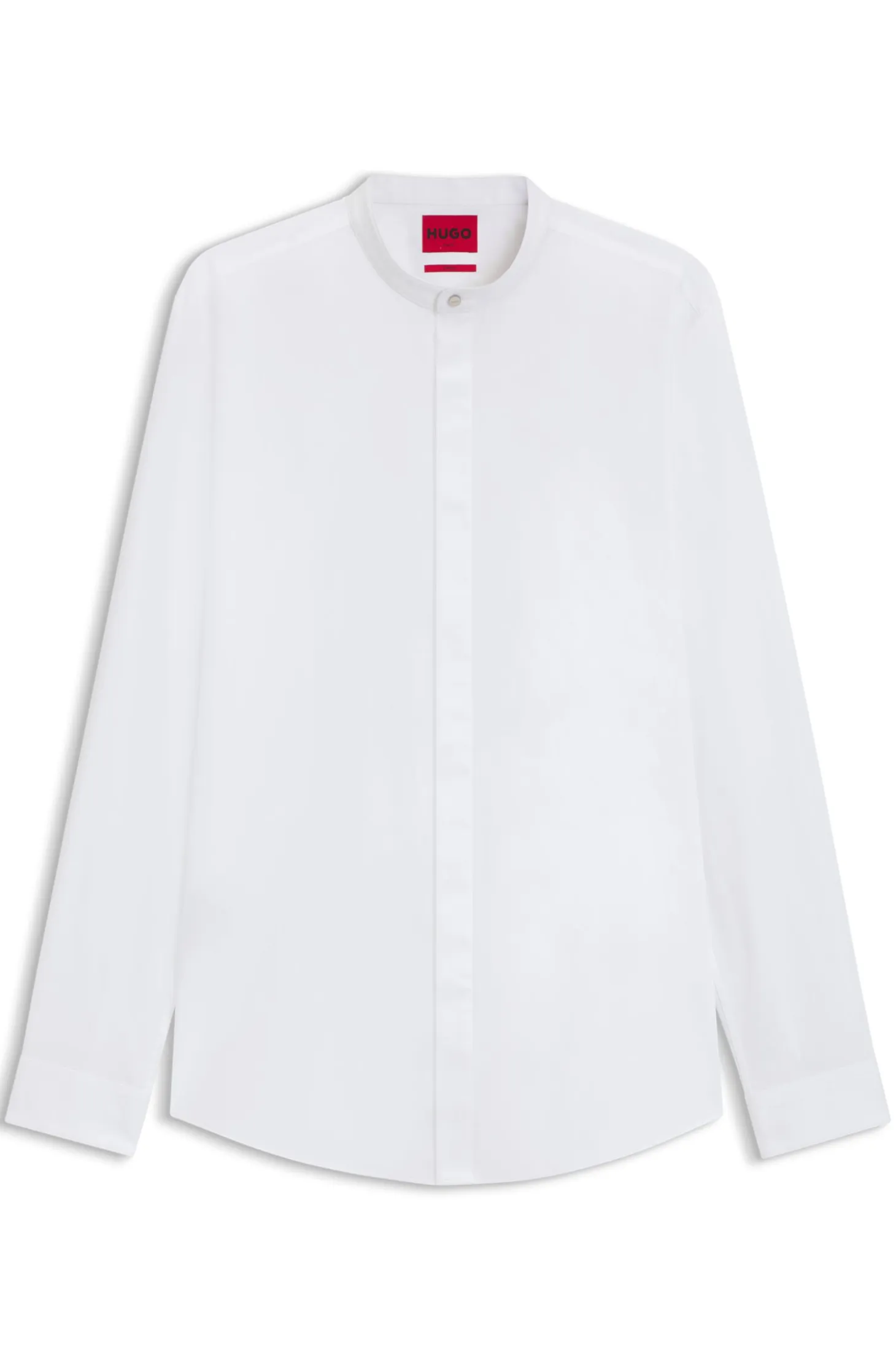 Slim-fit shirt in stretch cotton with stand collar