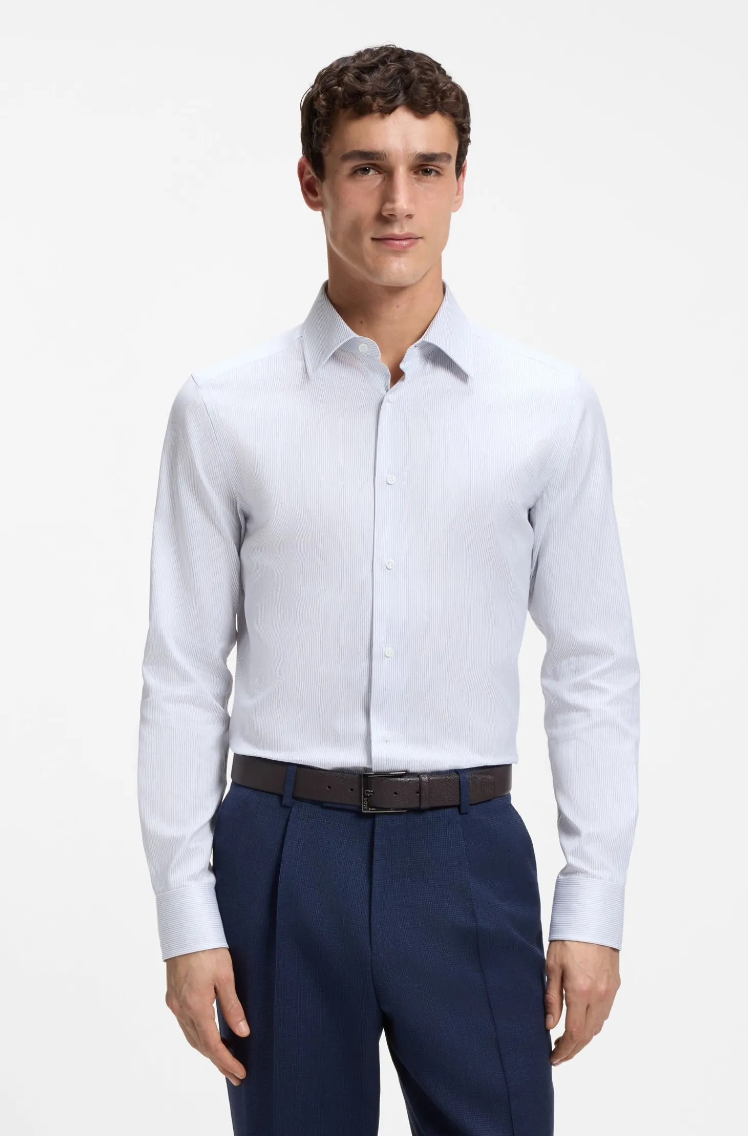 Slim-fit shirt in striped Italian-made cotton