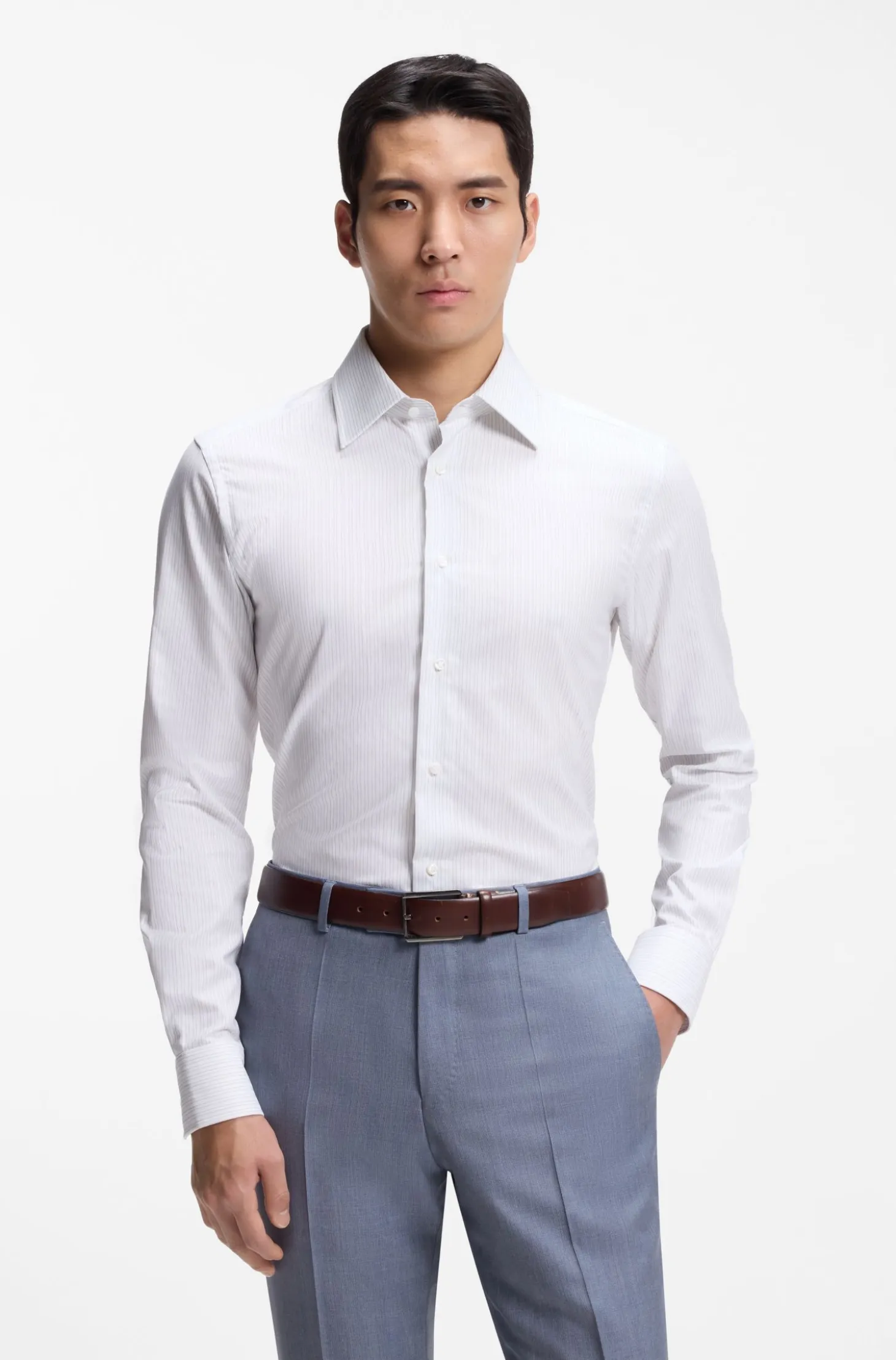 Slim-fit shirt in striped Italian-made cotton