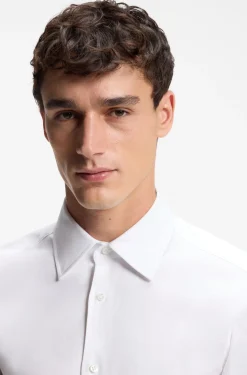 Slim-fit shirt in structured Italian stretch cotton