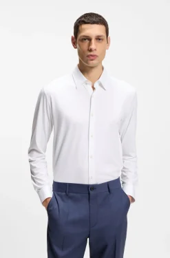 Slim-fit shirt in structured performance-stretch fabric