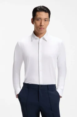 Slim-fit shirt in structured performance-stretch fabric