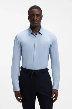 Slim-fit shirt in structured performance-stretch fabric