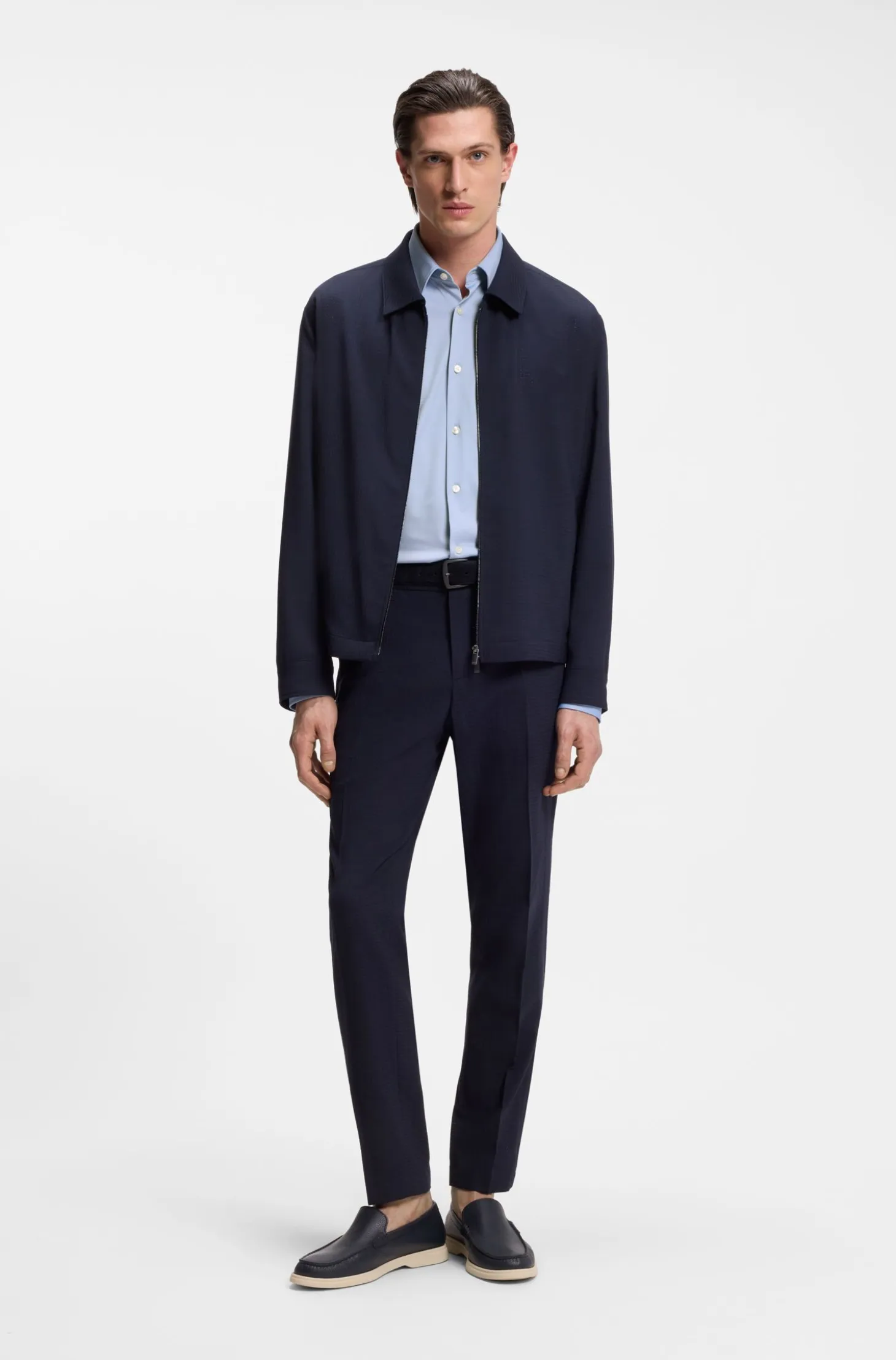 Slim-fit shirt in structured performance-stretch fabric