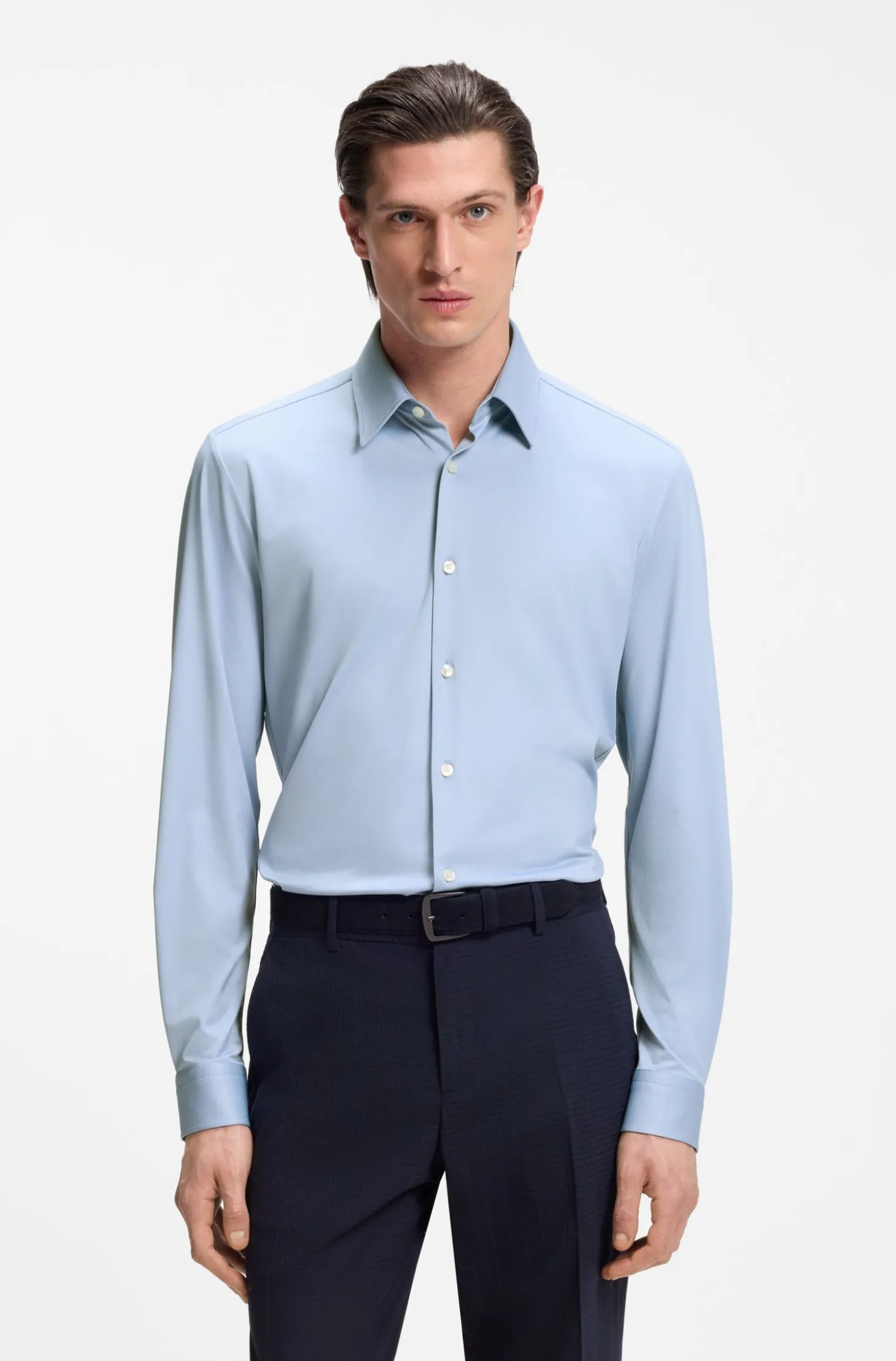 Slim-fit shirt in structured performance-stretch fabric