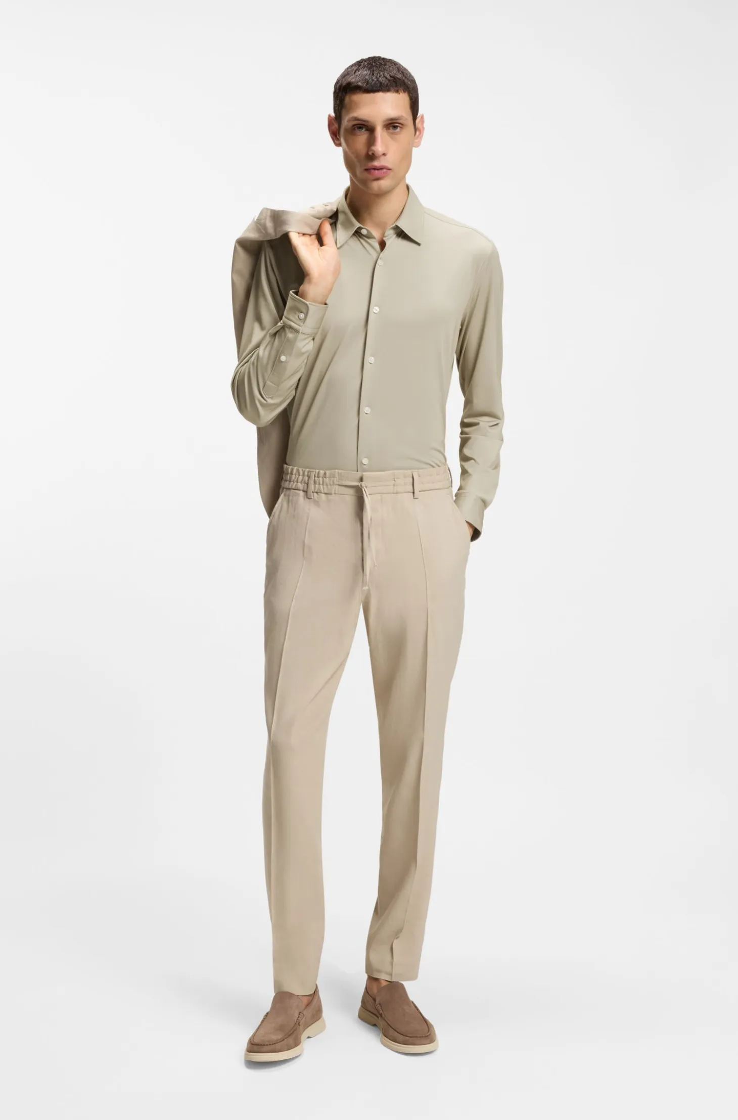 Slim-fit shirt in structured performance-stretch fabric