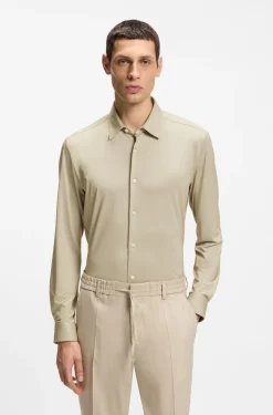 Slim-fit shirt in structured performance-stretch fabric