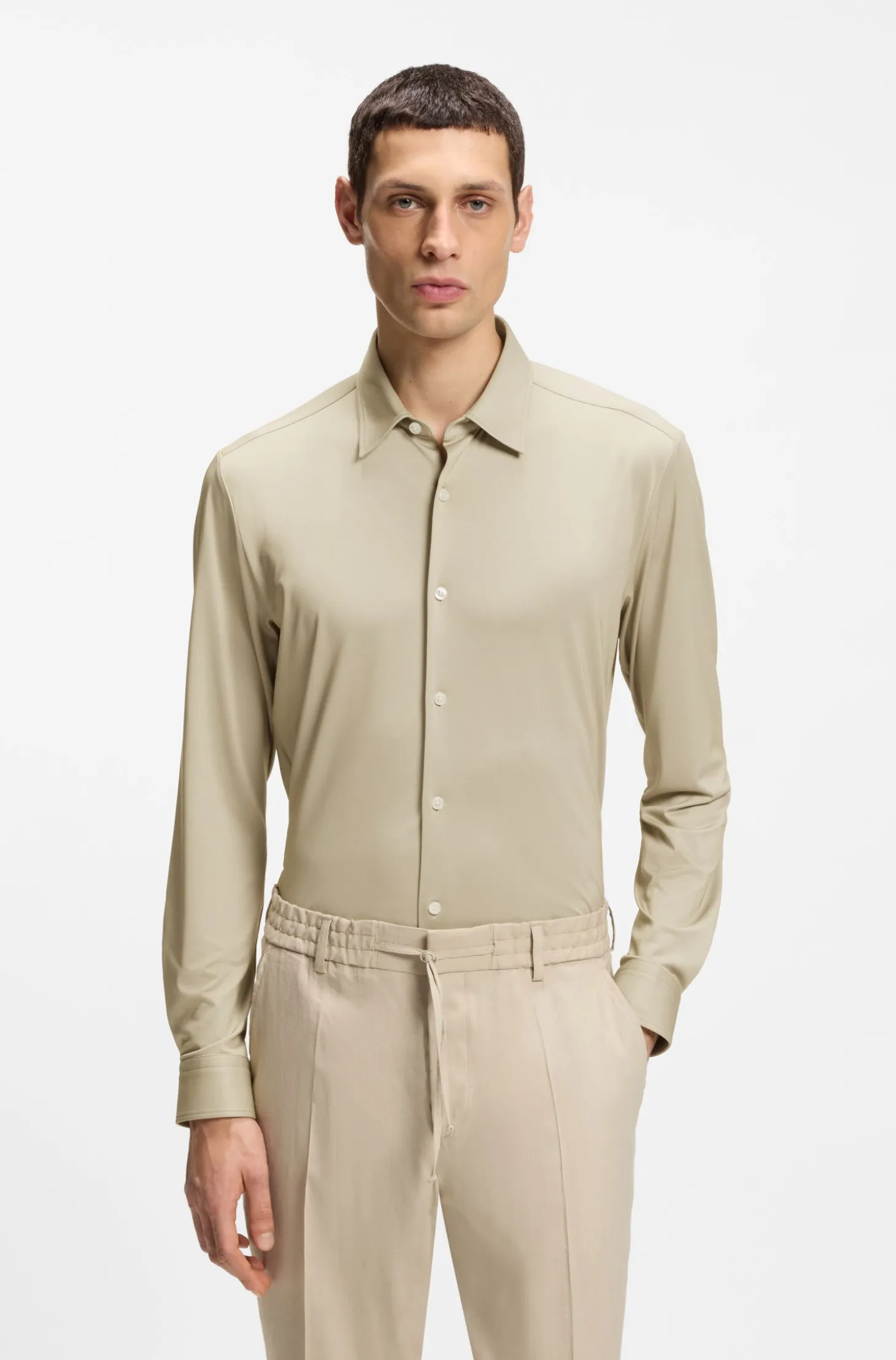 Slim-fit shirt in structured performance-stretch fabric
