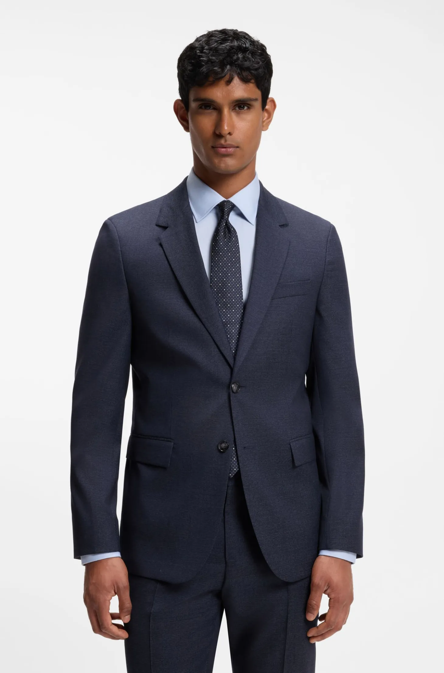 Slim-fit suit in micro-patterned virgin wool