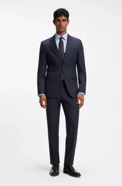 Slim-fit suit in micro-patterned virgin wool
