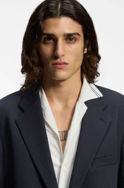 Slim-fit suit jacket in performance-stretch seersucker