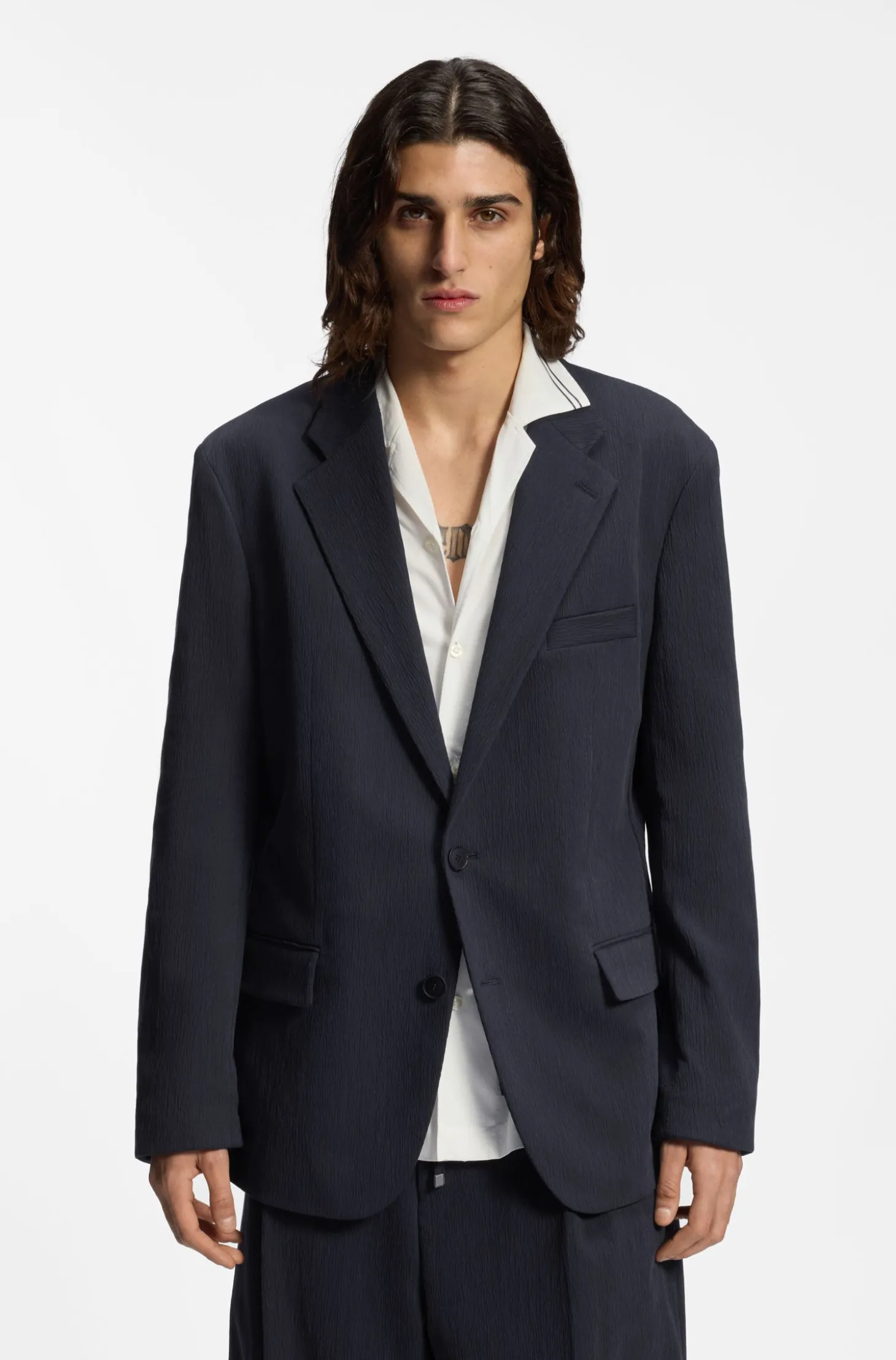 Slim-fit suit jacket in performance-stretch seersucker