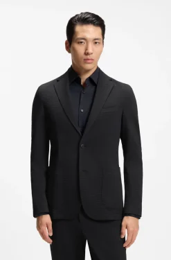 Slim-fit suit jacket in stretch seersucker