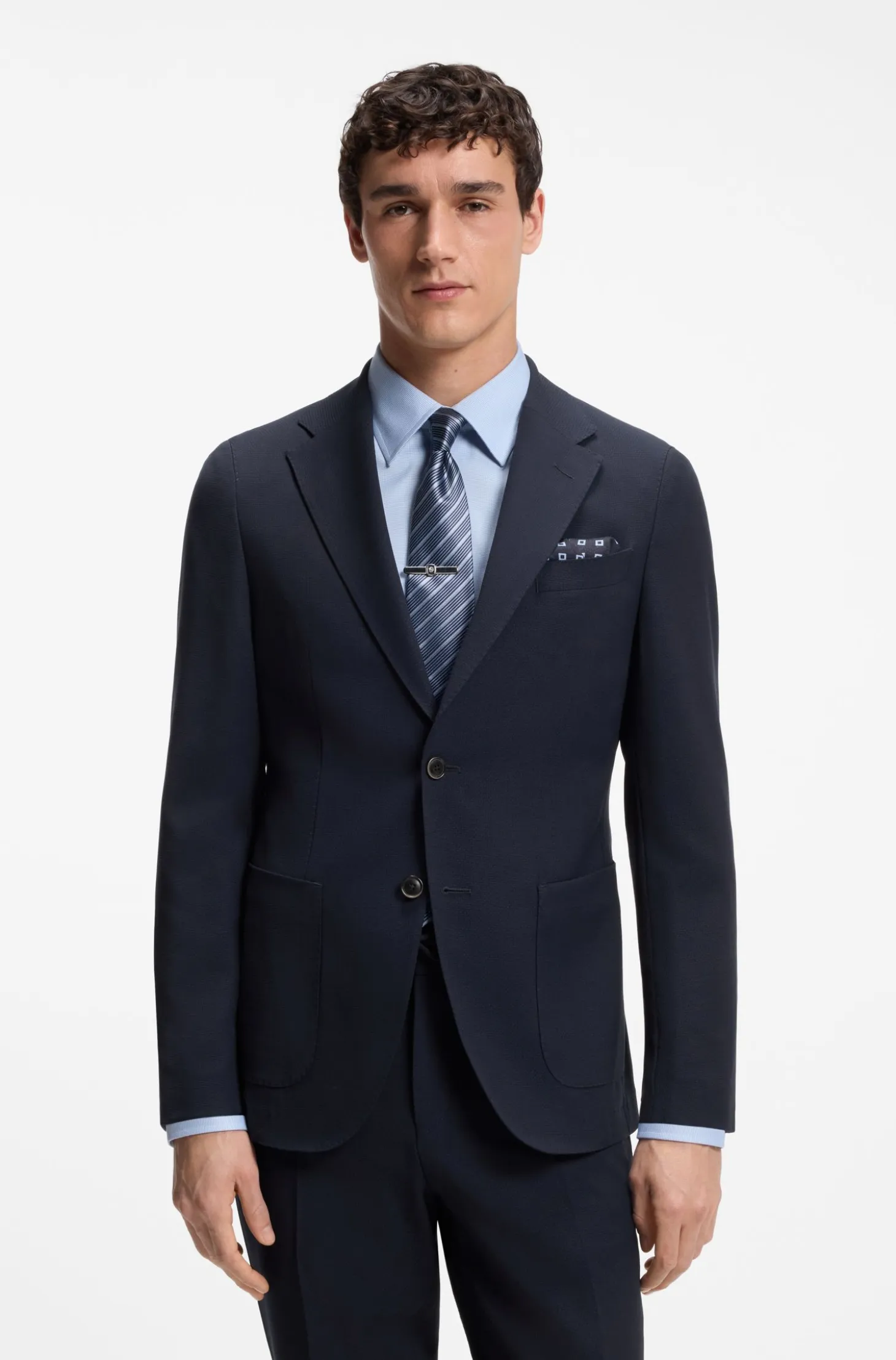 Slim-fit suit jacket in virgin wool and silk