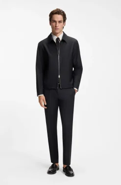 Slim-fit trousers in micro-patterned stretch wool