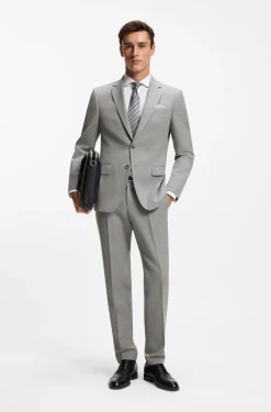 Slim-fit trousers in micro-patterned stretch wool