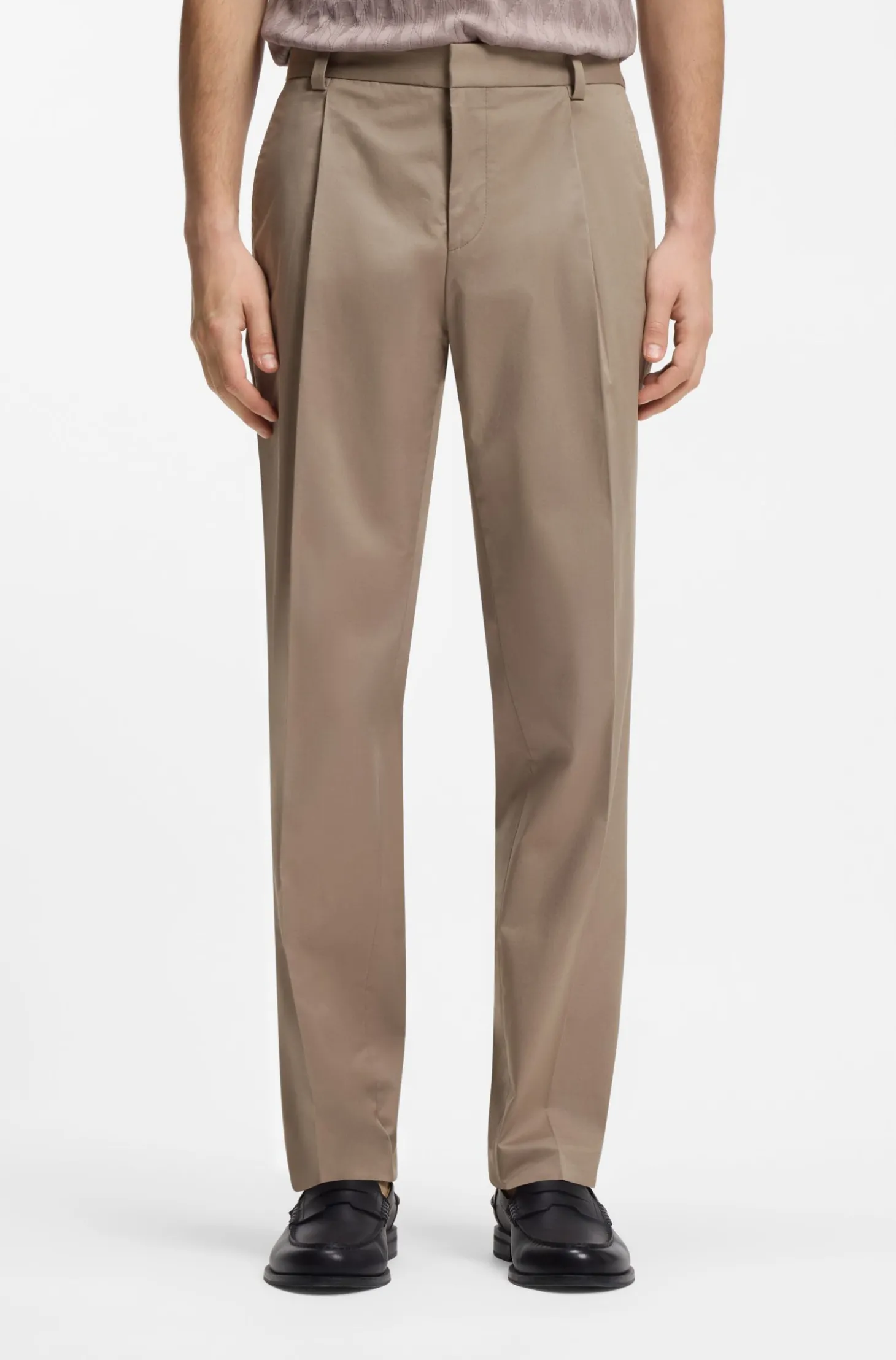 Slim-fit trousers in paper-touch stretch cotton
