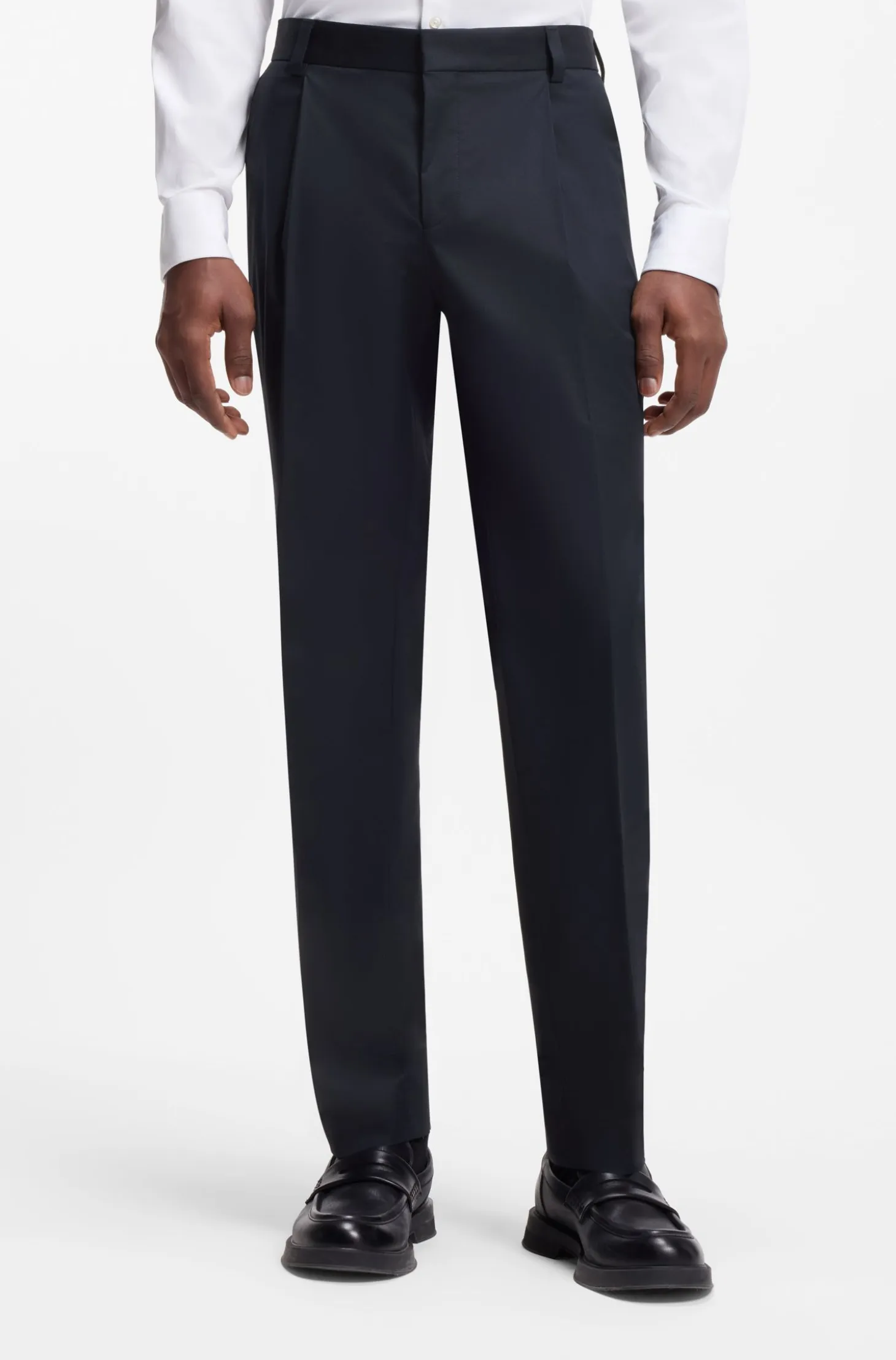 Slim-fit trousers in paper-touch stretch cotton