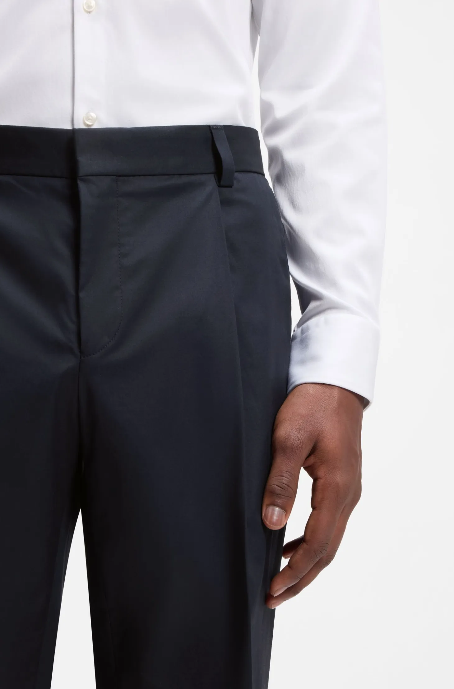 Slim-fit trousers in paper-touch stretch cotton