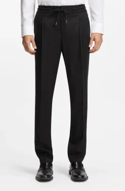Slim-fit trousers in twill fabric with drawstring waist