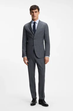 Slim-fit trousers in virgin wool, silk and linen