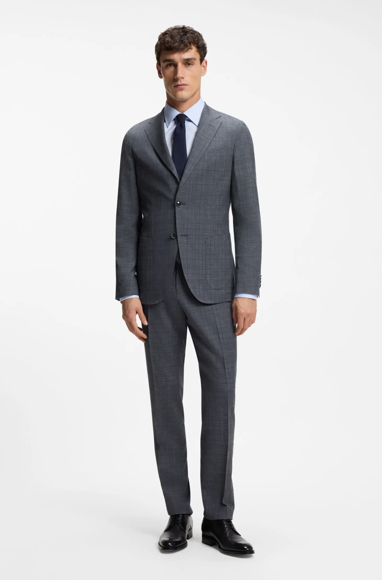 Slim-fit trousers in virgin wool, silk and linen