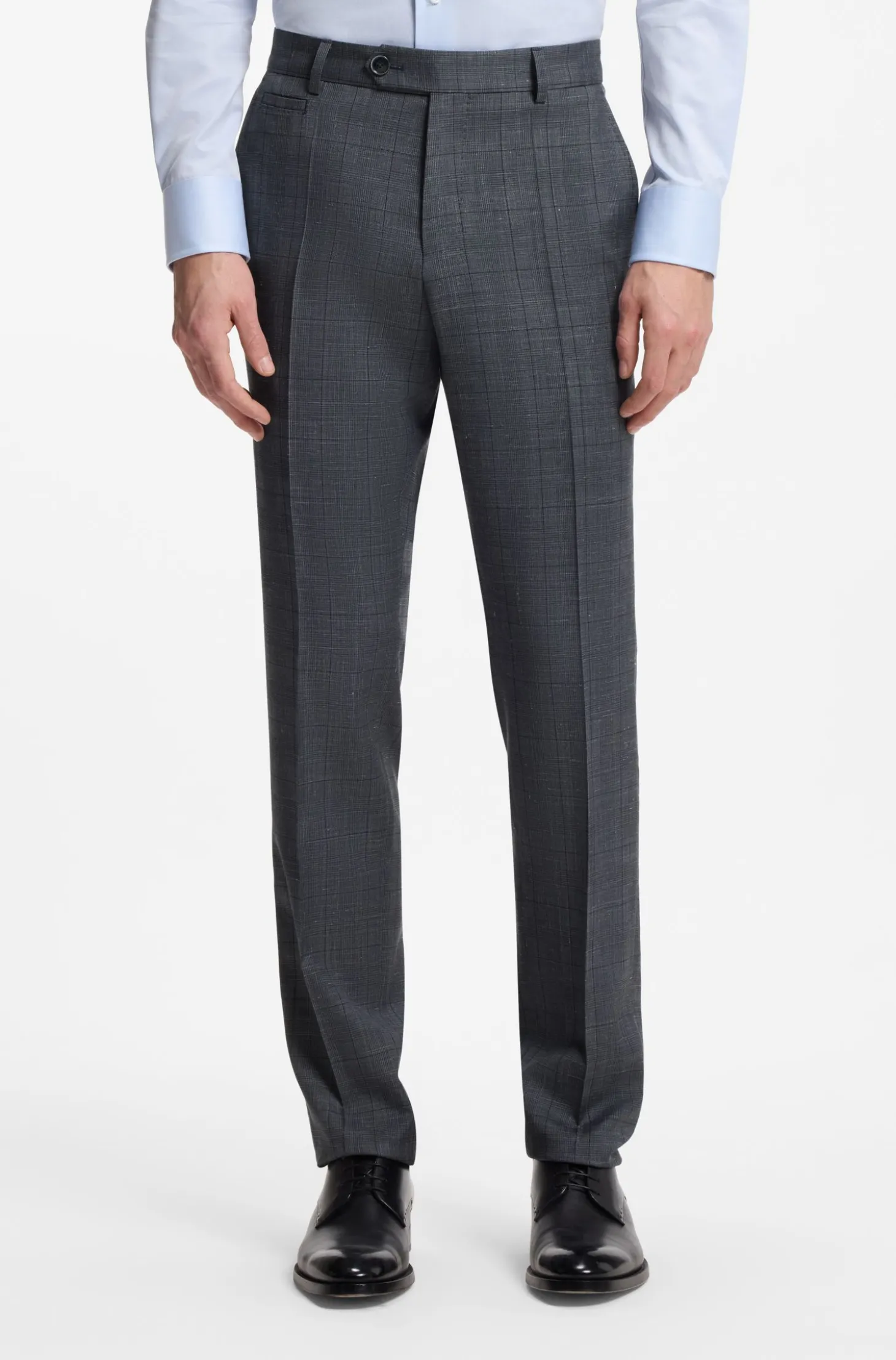 Slim-fit trousers in virgin wool, silk and linen