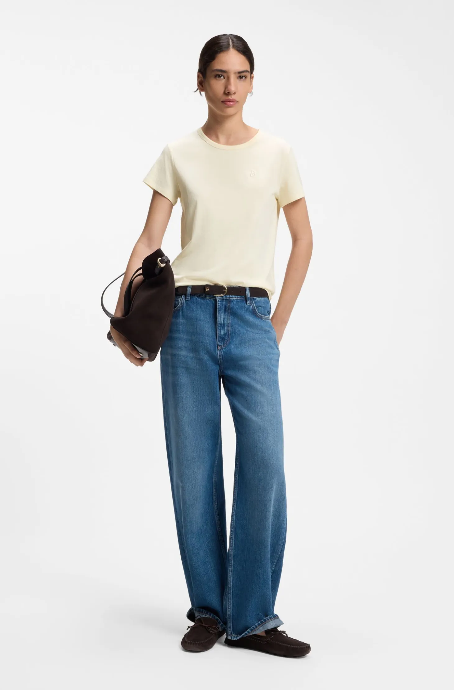 Slim-fit T-shirt in cotton-silk blend with embroidered logo