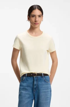 Slim-fit T-shirt in cotton-silk blend with embroidered logo