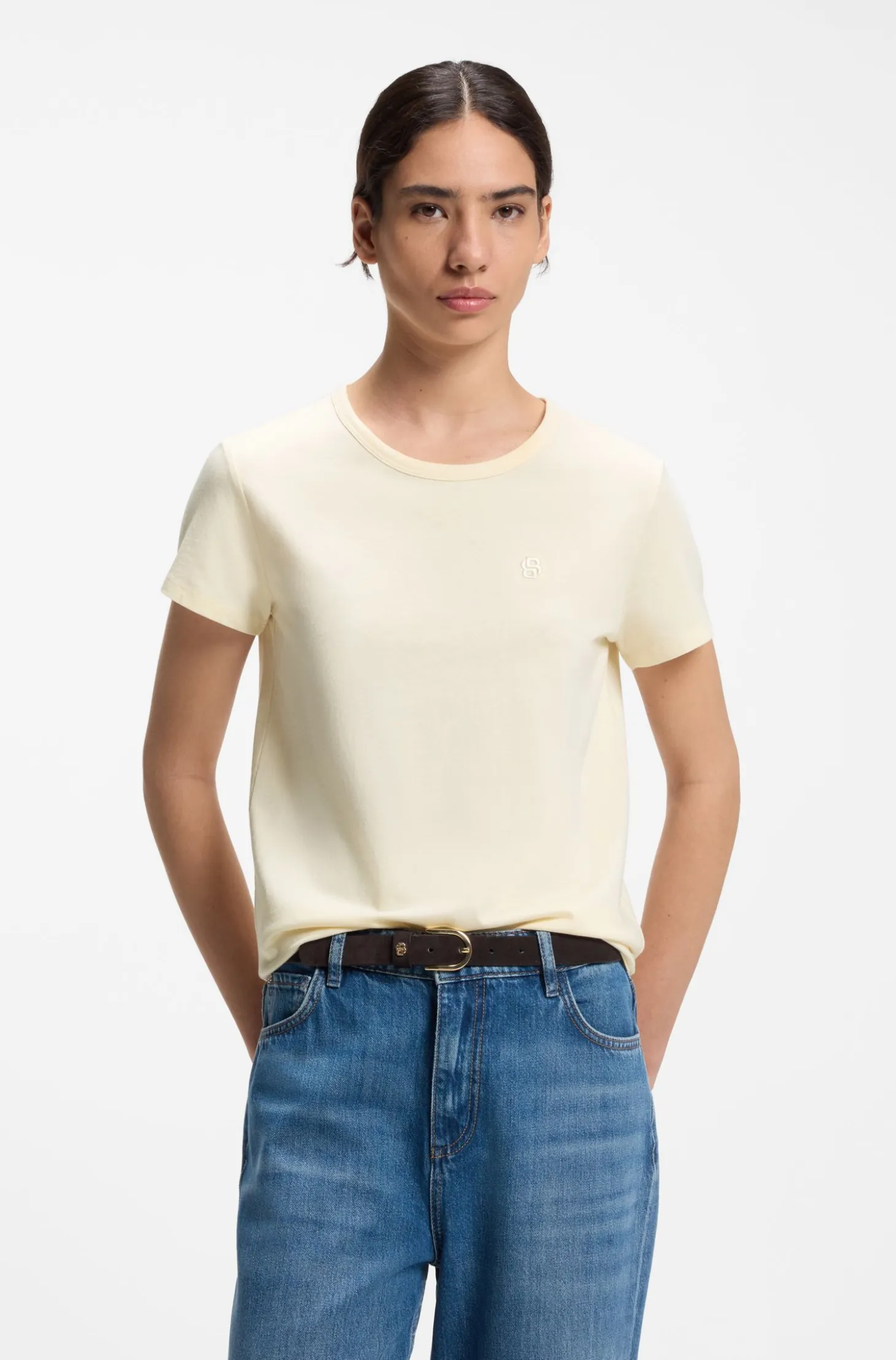 Slim-fit T-shirt in cotton-silk blend with embroidered logo