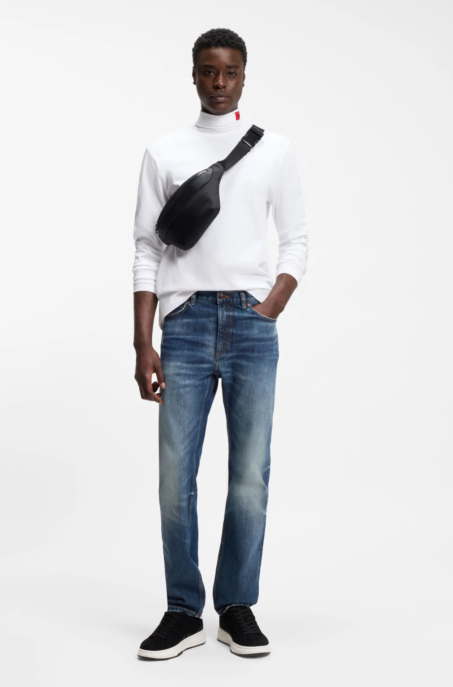 Slim-fit T-shirt in cotton with logo mock neckline