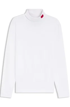 Slim-fit T-shirt in cotton with logo mock neckline